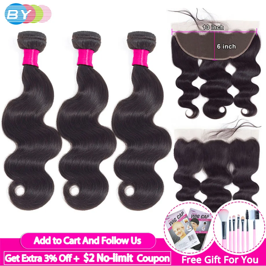 [] Пряди с фронтальной объемная волна 13x6 Кружева Фронтальные пряди уха до