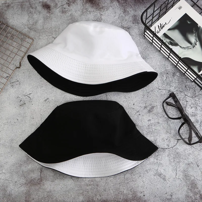 

1PC Double-sided Wearing Cap Visor Solid Color Bucket Hat Men And Women Cotton Flat Sun Hat Reversible Fisherman Hat Bucket Cap