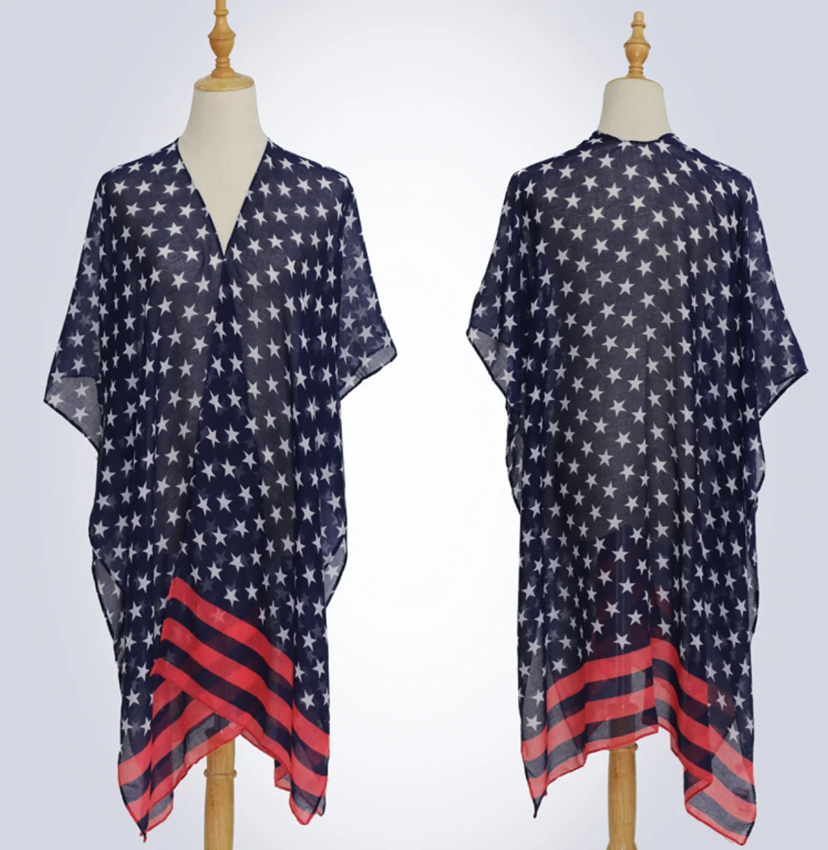 

Beach Cover Up Poncho Woman Summer Shawl Classic Star Print Open Front Kimono Soft Comfortable Scarf Bikini Sun Protection Dress