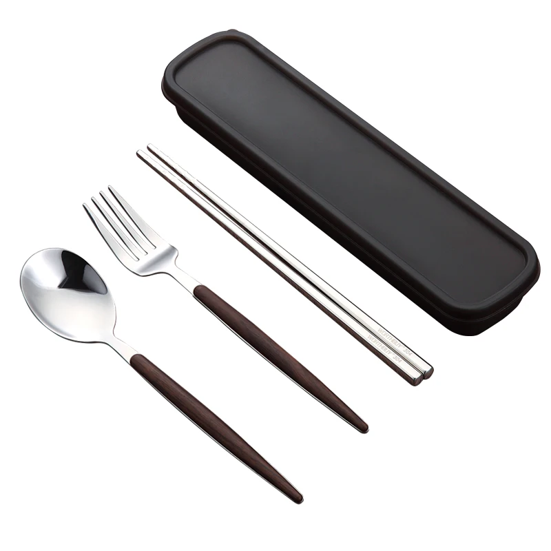 Деревянная зернистая портативная посуда из нержавеющей стали винтажная