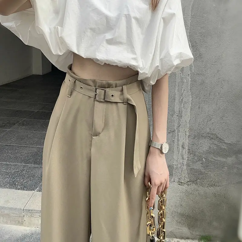

Wide Leg Straight High Waist Style Suit Pants Streetwear Casual Trousers Elastic Women Korean Solid Autumn Pant 2020