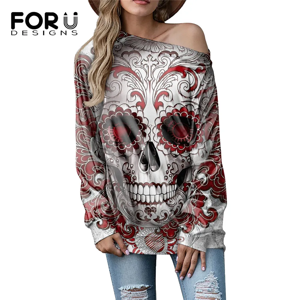 

Женский пуловер с длинным рукавом и принтом черепа