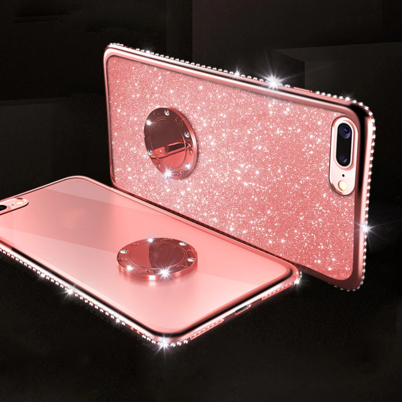 Мягкий блестящий чехол для iphone XR X XS MAX 6 6s 7 8 Plus 11 Pro Max АЛМАЗНОЕ КОЛЬЦО ДЛЯ Samsung S8 S9 S10