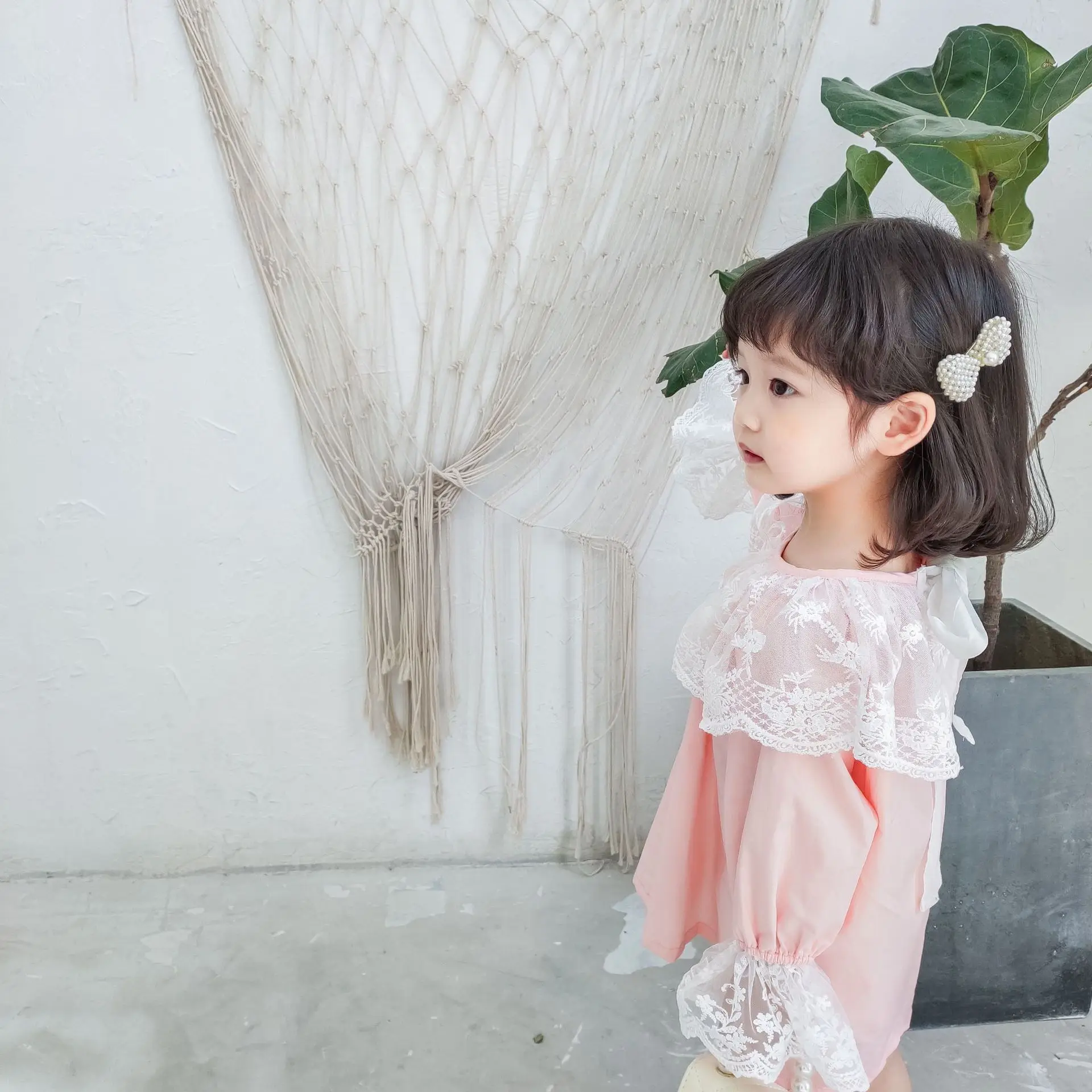 Модное весеннее платье принцессы с кружевным воротником для девочек милое