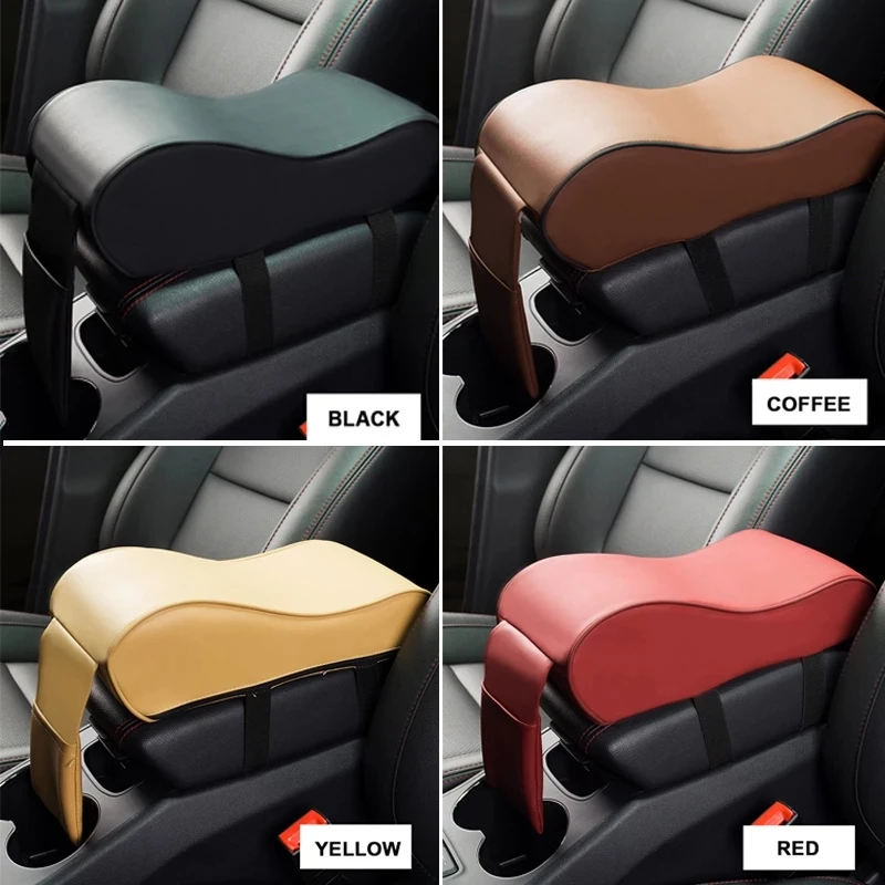 

Leather Armrests Pad Car Accessories Interior Universal Car Central Console Memory Foam Armrest Cushion with Cell Phone Pocket