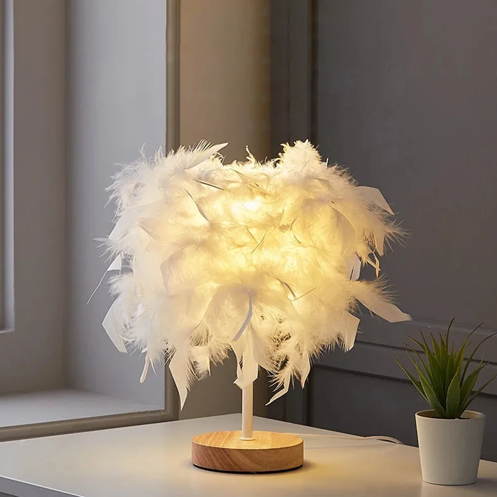 

Modern Feather Chandelier Fairy Table Lamp Goose Feather Bedroom Dining Room Loft Feather Night Light Bedroom Bedside Table Lamp
