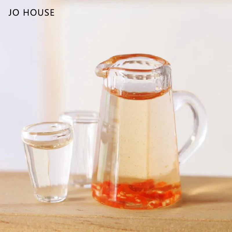 

JO HOUSE Glass Corrugated Teacup And Pot Combination 1:12 1:6 Dollhouse Minatures Model Dollhouse Accessories