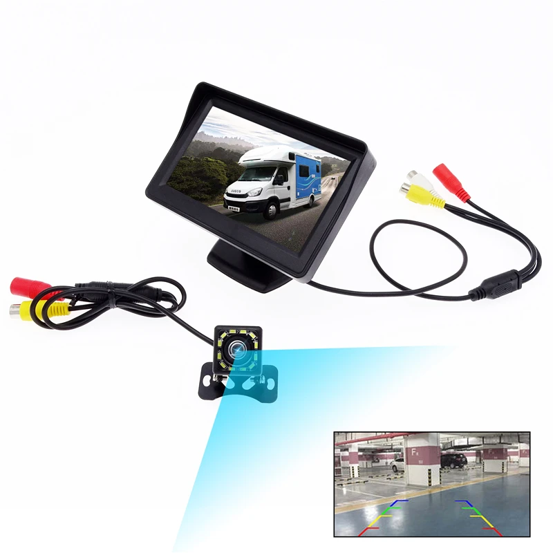 

1 Set Universal 4.3Inch Standing FHD LCD Back Up Monitor Car 12 LED Waterproof Rearview Camera IR Night Sight Parking Reverse