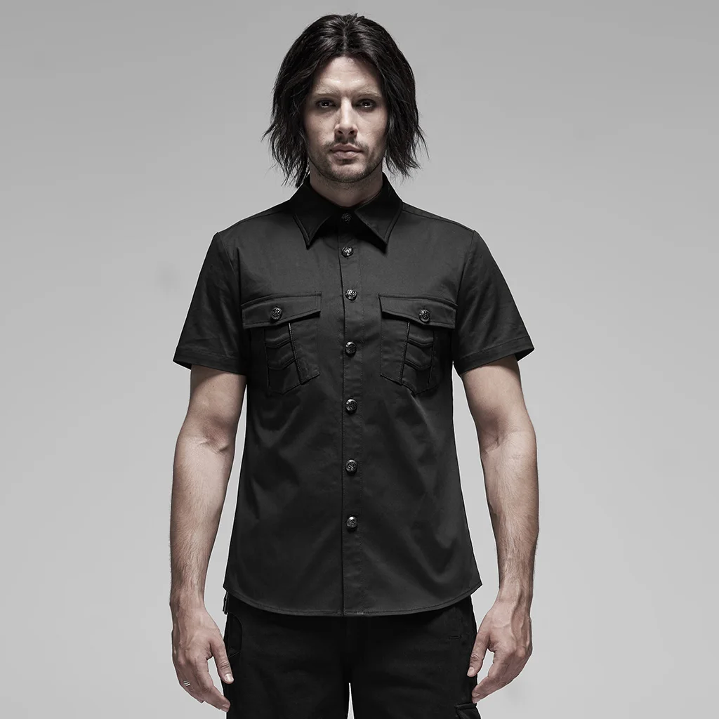 Мужская рубашка в стиле панк из металла на пуговицах приталенная Летняя