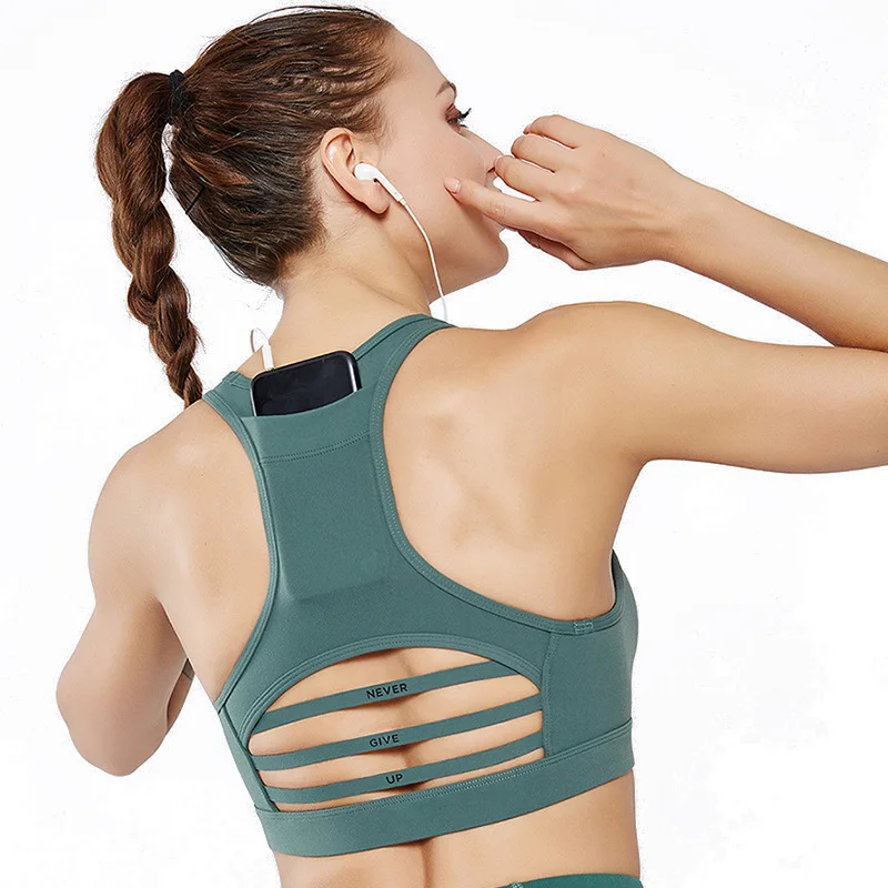 

S-XL 2020 Women Sports Bra with Phone Pocket Compression Push Up Underwear Top Female Gym Fitness Running Yoga Sport Bra