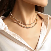 gold chain necklaces twisted chain with rhinestones layering snake herringbone choker necklace for women gift