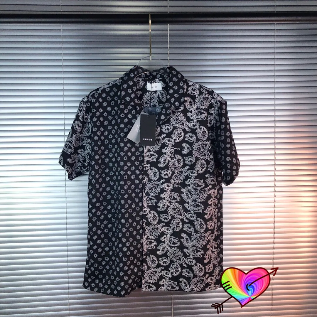 

2021 RHUDE Allover Logo Shirts Men Women 1:1 Full Cashew Flower Snowflake Pacthwork Rhude Shirt High Quality Blouse
