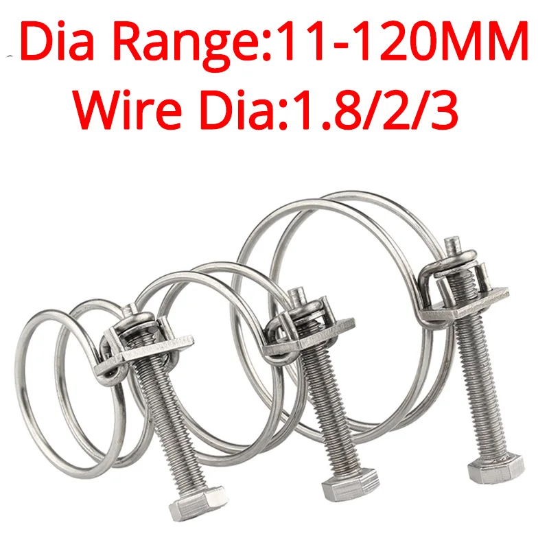 

Wire Dia 1.8 2 3 Double Wire Throat Hoop Hose Adjust Clip Plumbing Fixture Pipe Clamp Holding Fastening 304 Stainless Steel