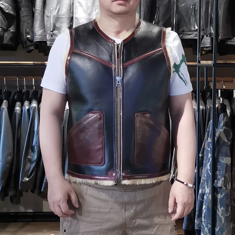 Мужской меховой жилет Rock Can Roll теплая безрукавка из натуральной овечьей и