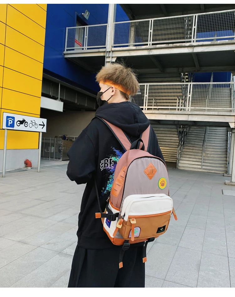 

Японский модный Контрастный ЦВЕТНОЙ рюкзак YJ2573 в Корейском стиле Harajuku ulzzang, простая женская школьная сумка