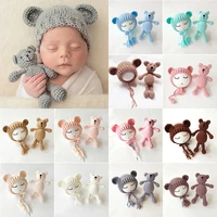 11 wool knitted hat bear dolls set for newborn photography props baby girl photo shoot accessories fotografia photoshoot cap