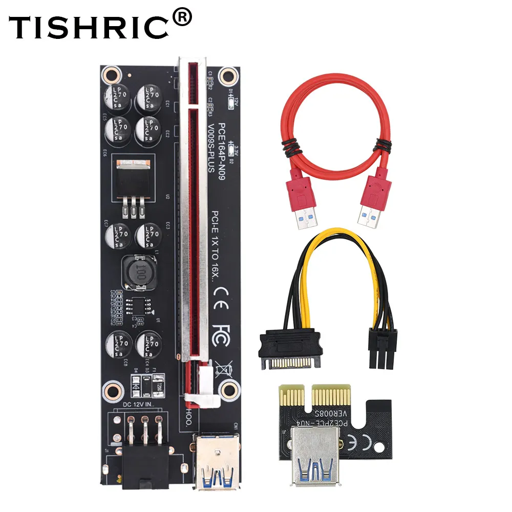 

5-10 шт., плата-адаптер TISHRIC VER009S Plus PCI-E PCIE Riser 009s 6in PCI Express, кабель Molex USB 3,0 1X 16X Riser для видеокарты