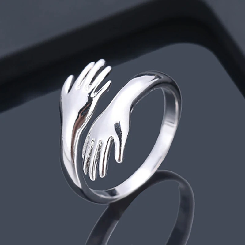 

2021 New Retro Gold Silver Color Hug Opening Ring Couple Cute Creative Resizable Rings for Teens Fashion Gift To Girlfriend