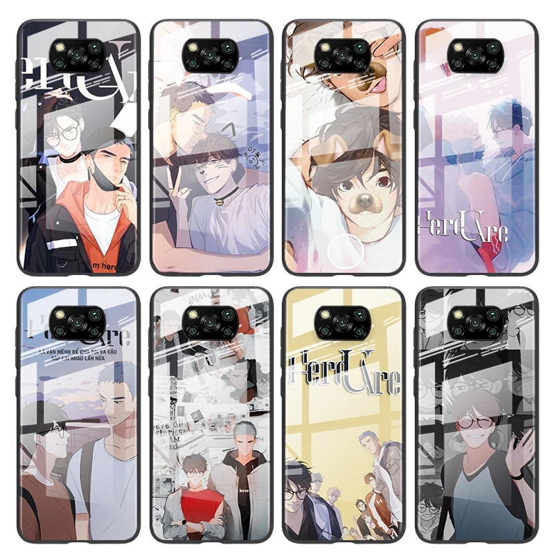 

Tempered Glass Cover Anime cute boy here u For Xiaomi POCO F3 F2 X3 NFC X2 M2 Pro Shockproof Shell Phone Case Capa