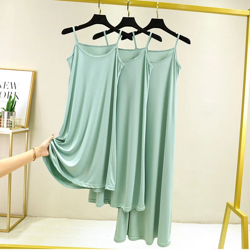 Seamless Full Slips Under Dress Women Summer Plus Size Sleeveless Ice Silk Petticoat Underskirt Sexy Slim Strap Nightdress