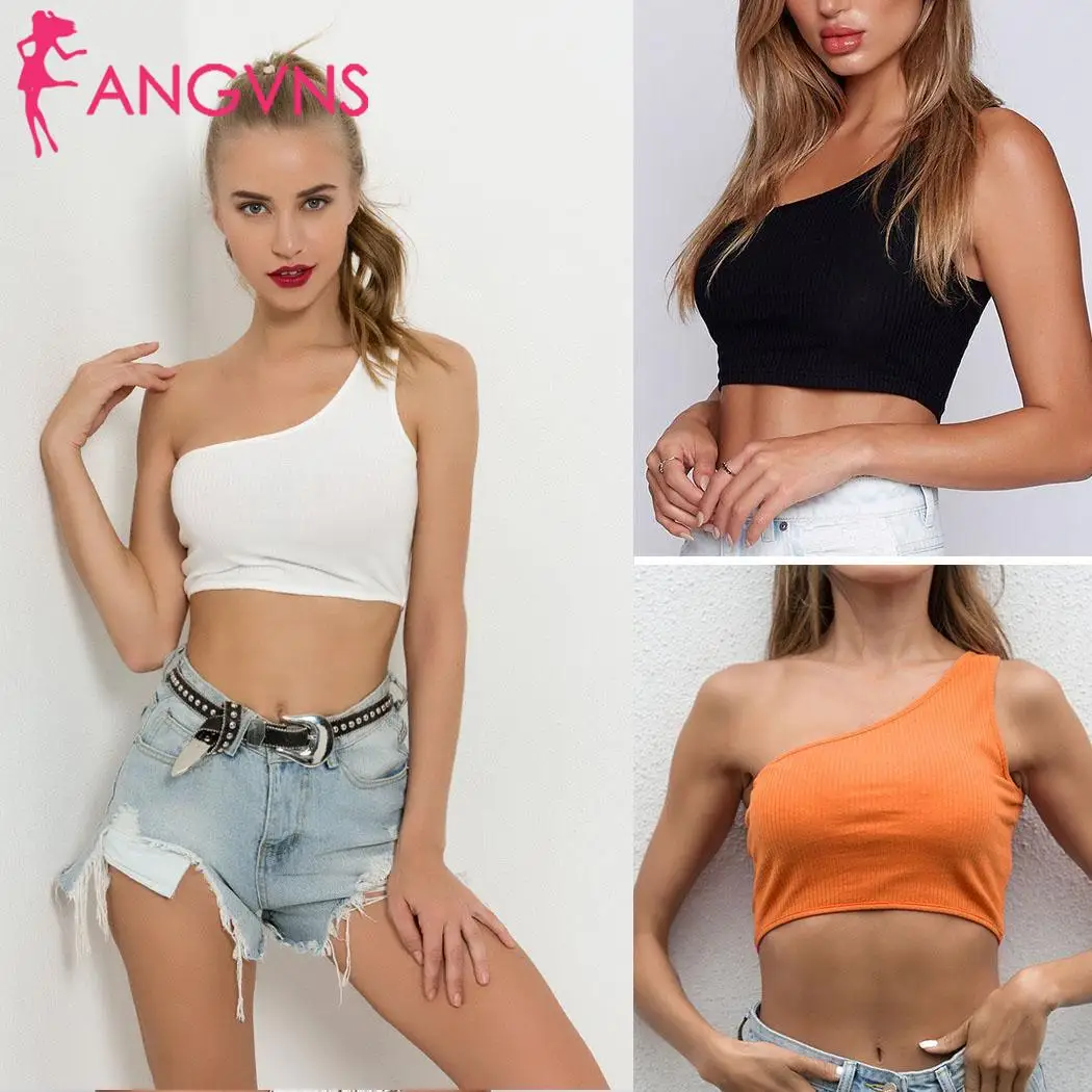 Женский сексуальный однотонный топ без бретелек на одно плечо черный оранжевый