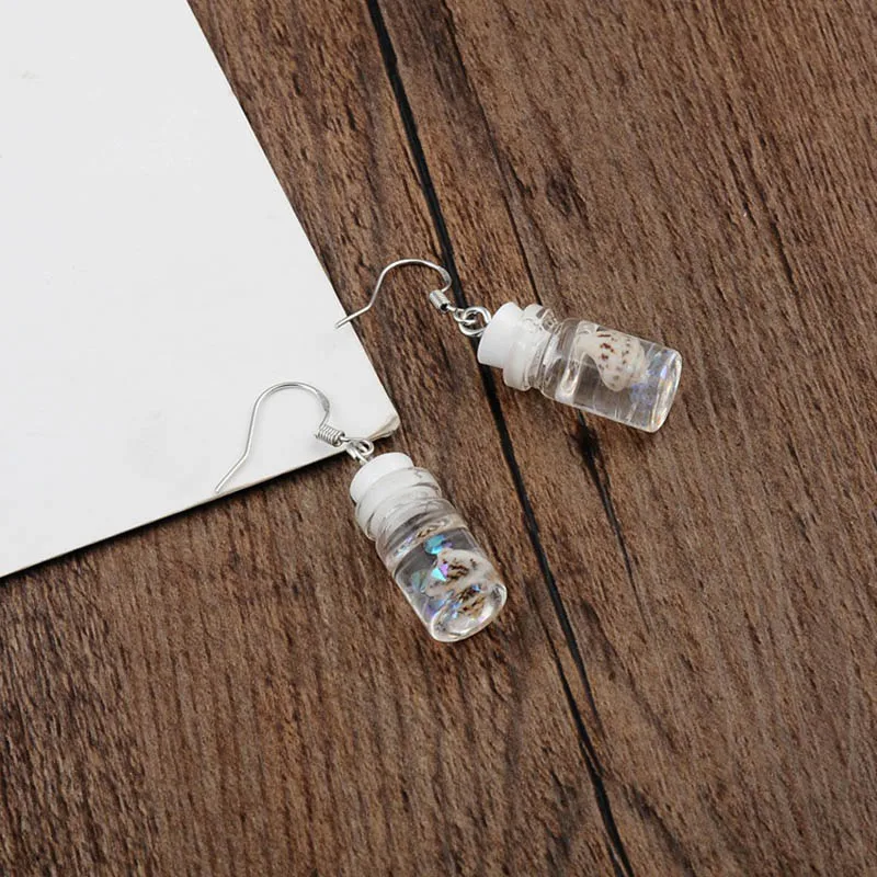 White conch bottle BTWGL смешной уникальный пузырьковый чай, персонализованные серьги-капли, смола, молоко, чай, напиток, серьги для девочки, забавные вечерние ювелирные изделия, рождественский подарок - Окраска металла: White conch bottle