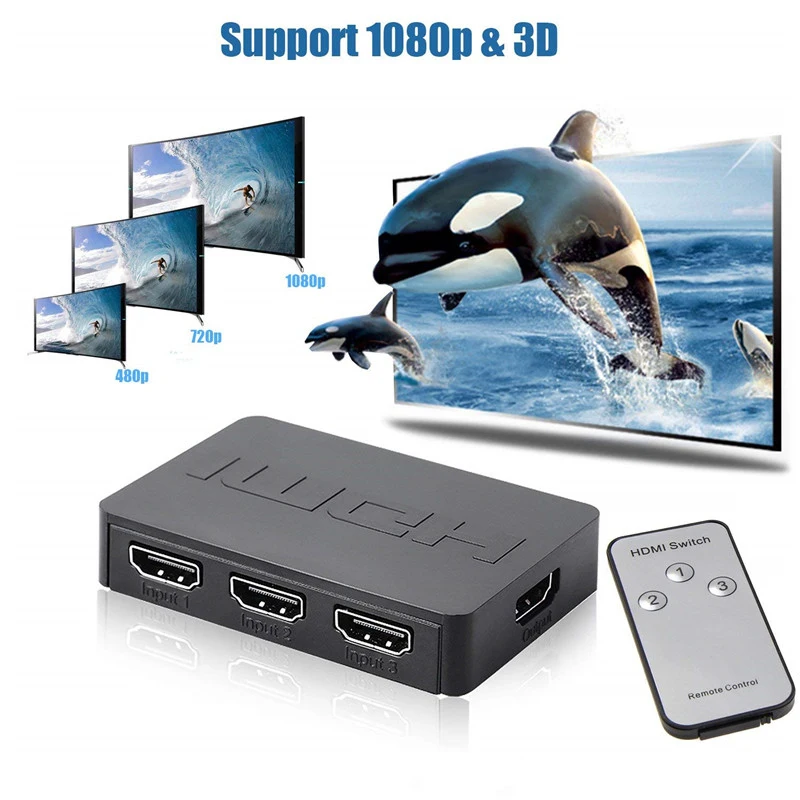 3X1 Hdmi сплиттер 3 порта концентратор коробка Авто переключатель в 1 1080P Hd 4 с пультом