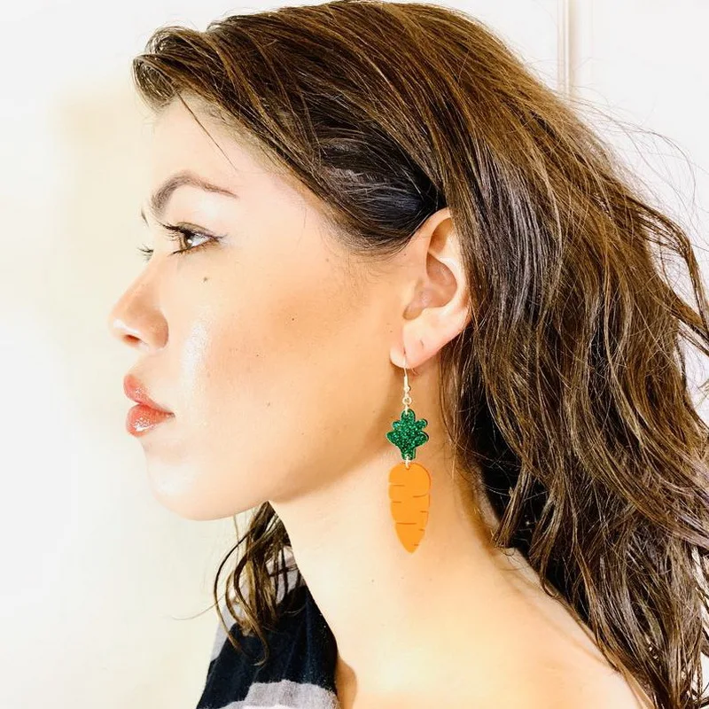

Donarsei Cute Asymmetric Rabbit Acrylic Drop Earrings For Women Acetate Funny Carrot Dangle Earrings Gift