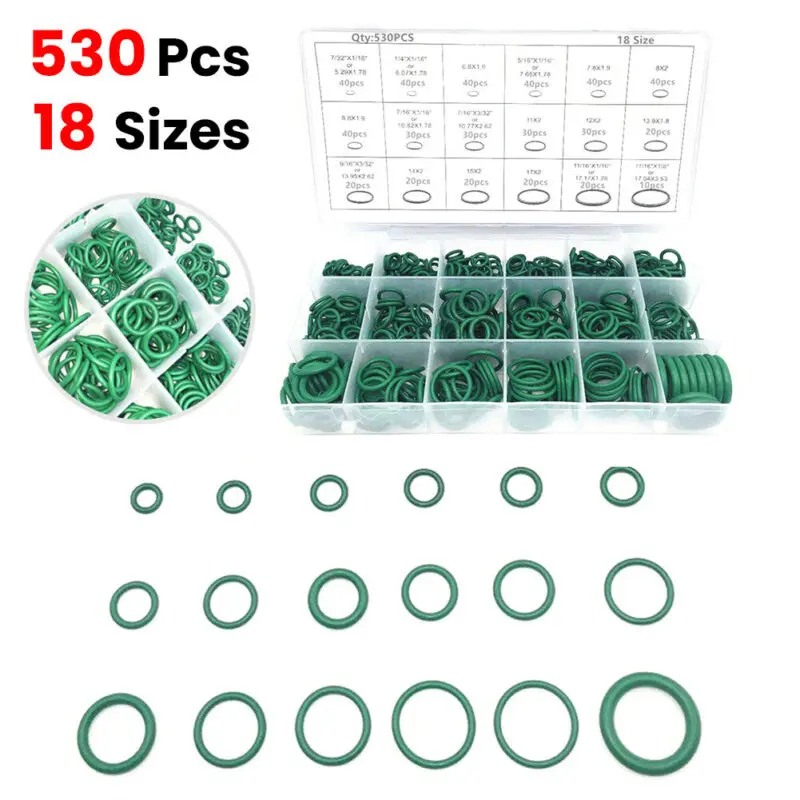 

Auto Tool O-Ring Washer Seal Assortment Kit Gasket A/C System New Green 530 Pcs