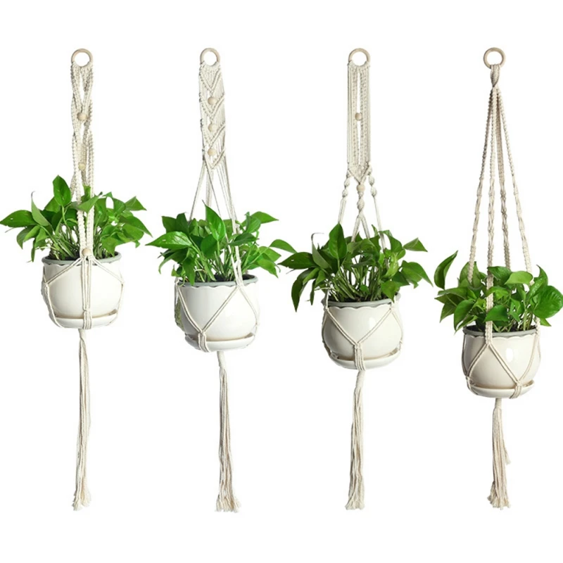 

Handmade Macrame Plant Hanging Basket on Wall Bohemia Woven Cotton Rope Mounted Flower Pots Accessories Indoor Garden Hot