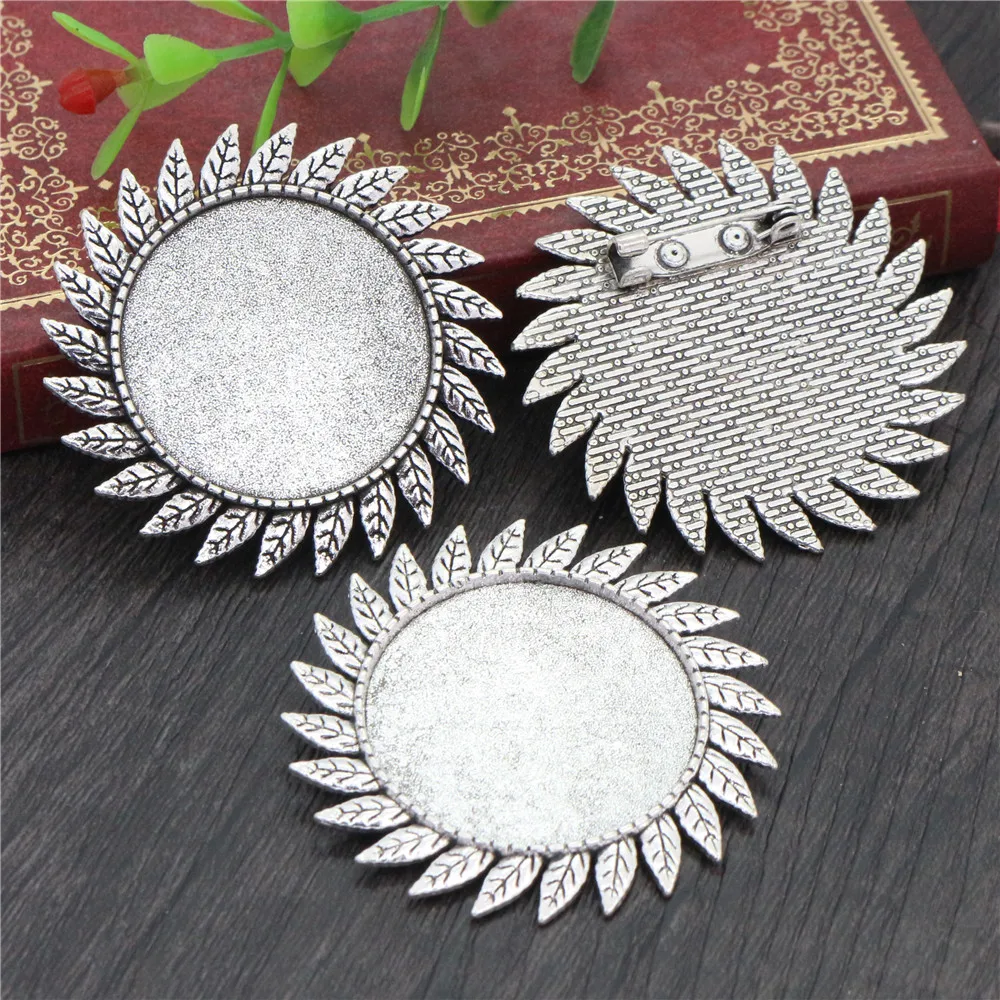 

5pcs/lot 30mm Inner Size Black and Antique Silver Plated Colors Brooch Pin whirlwind Style Cabochon Base Setting