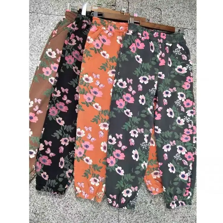 

Printed floral pants women's winter new loose casual bunch feet Harlan plus velvet nine-point pants tide