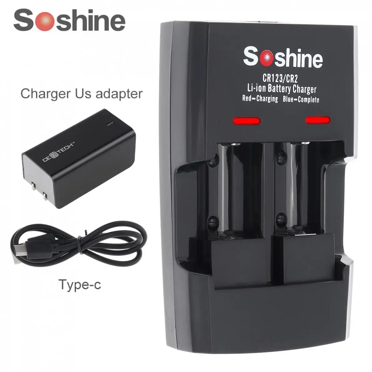 Soshine 2 слота RCR123 CR123 CR2 быстрое умное зарядное устройство для литий-ионных