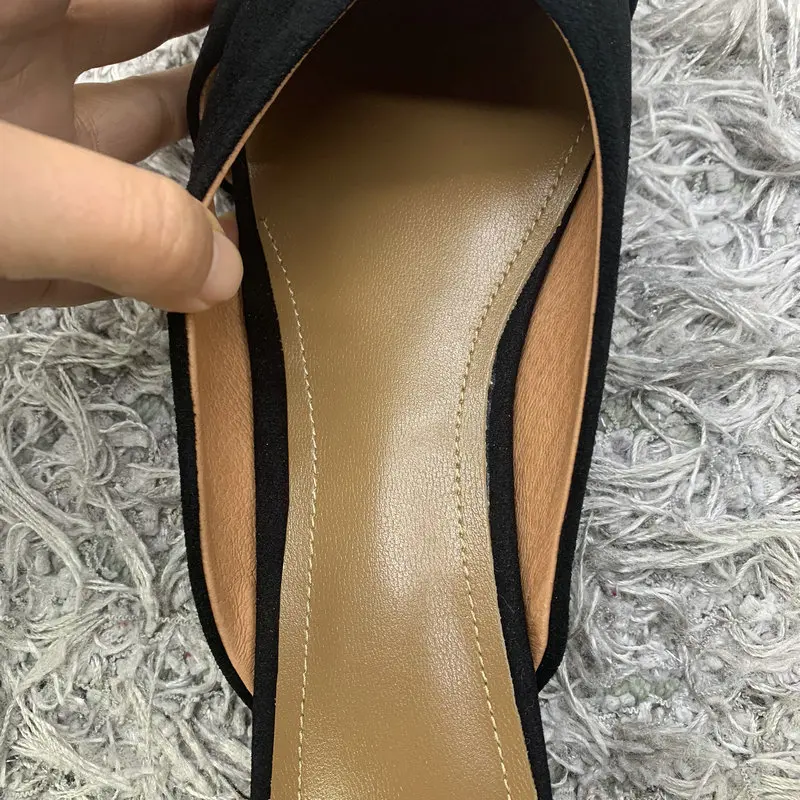 Женские туфли из флока на низком каблуке с острым носком|Тапочки| |