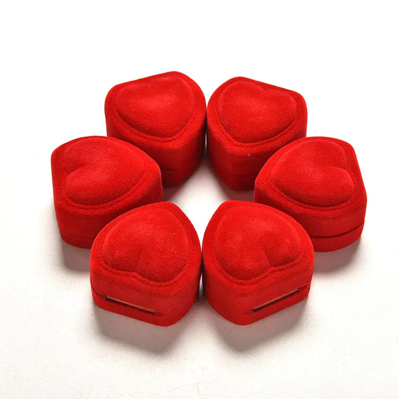 

1Pcs Mini Cute Red Carrying Foldable Case Display Jewelry Box Packaging Durable Red Heart Shaped Lid Open Velvet Ring Box