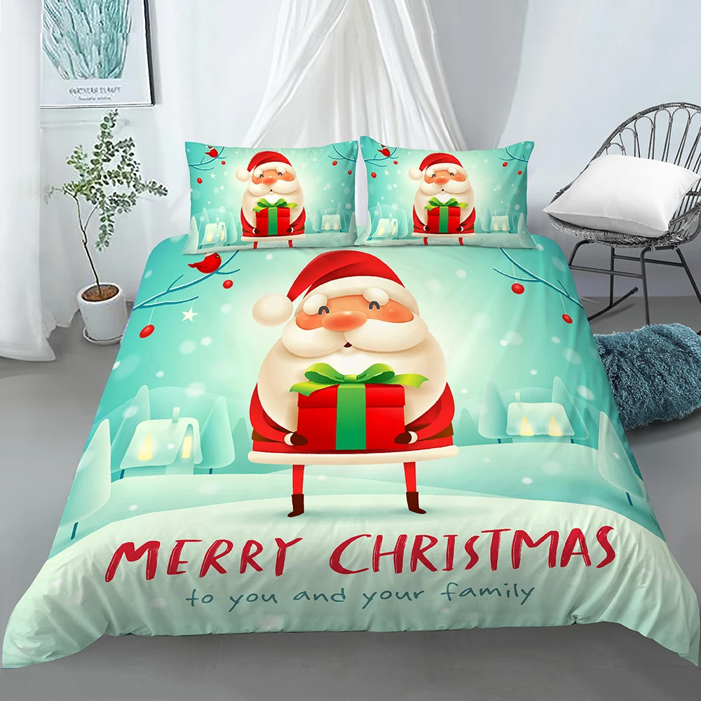 

2020 New Santa Claus Christmas Bedding Set 2/3Pcs Duvet Cover Pillowcase Twin Full Comforter Bed Gift Kids Luxury Home Textile