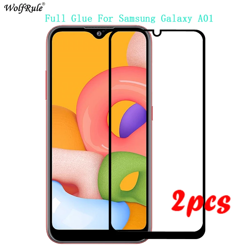 2 piezas de vidrio templado para Samsung Galaxy A01 vidrio completo pegamento Protector de pantalla para Samsung A01 vidrio Protector Samsung A01 A015F-0