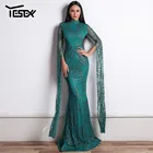 Yesexy 2021 женское сексуальное с высоким воротом и длинными рукавами Разделение блестящие платья для женщин, макси, элегантное праздничное платье Vestdios VR9283-1