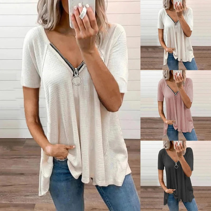 

Woman Tshirts Harajuku Tops For Women Summer Fashion Plus Size Print V Neck Short Sleeved Long T-shirt Mujer Camisetas