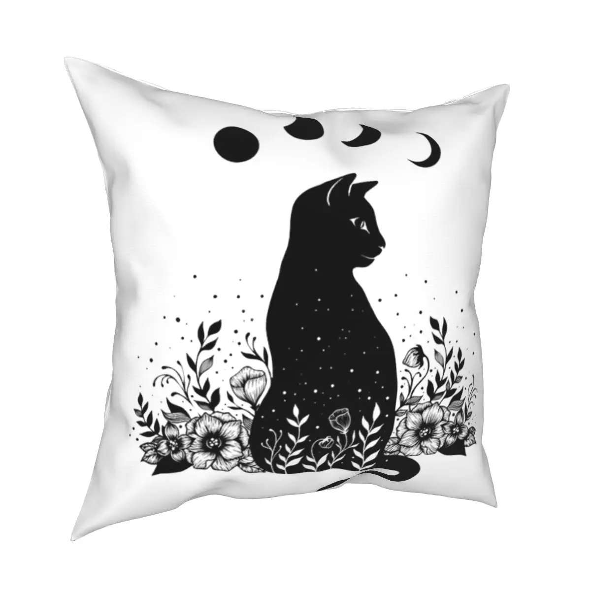

Night Garden Cat and flowers Printing Fabric Cushion Cover Decoration Throw Pillow Case Cover Home Zipper 40X40cm Home Decor