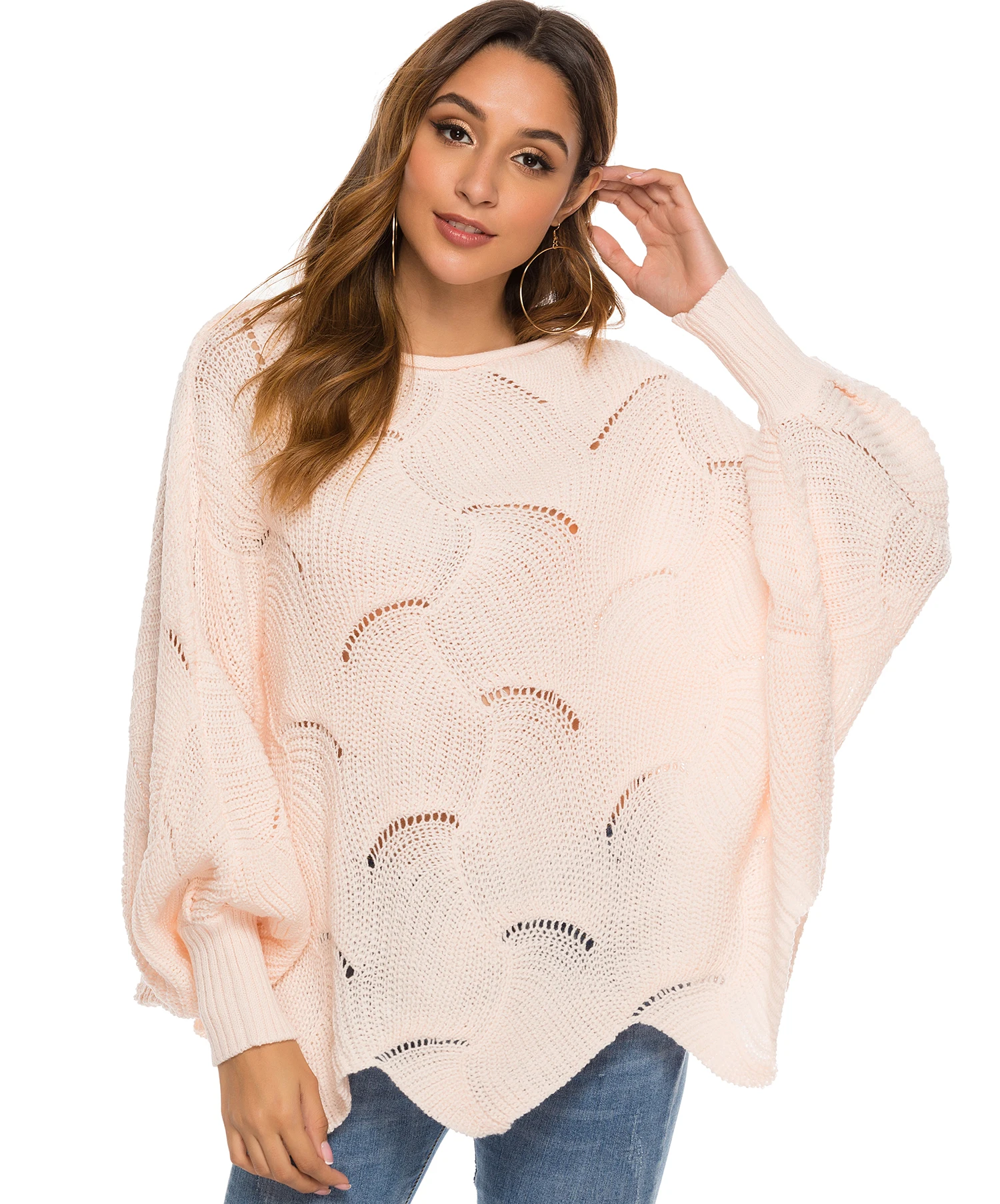 Женский пуловер Свитера с длинным рукавом и круглым вырезом свободные вязаные