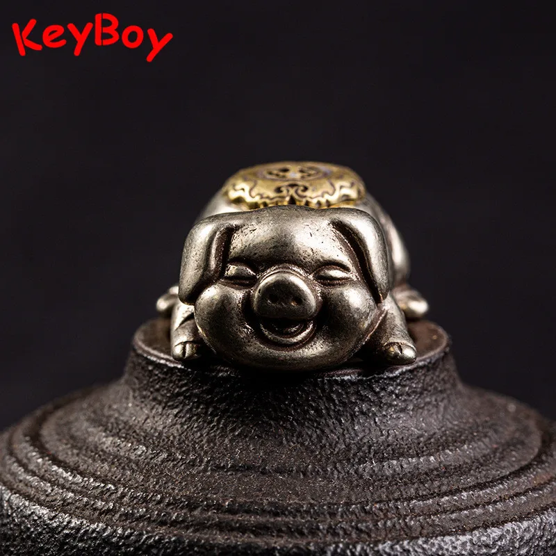 Винтажный белый латунный милый брелок на ключи в форме поросенка кольцо подвеска