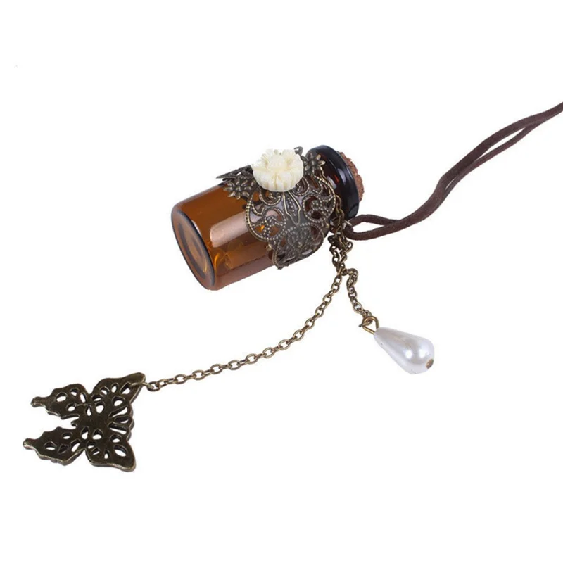 Retro Cork Wishing Bottle Sweater Chain Carved Long Leather Cord Necklaces Pendants Vintage Butterfly Flower Pendant | Дом и сад