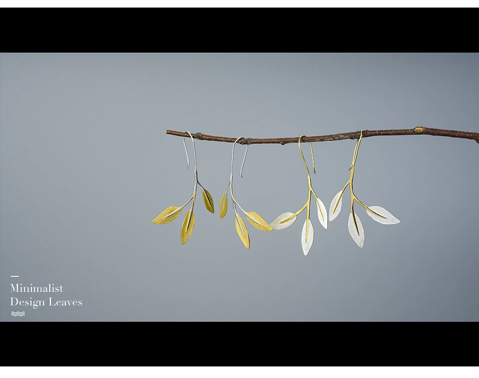 Lotus весело Настоящее серебро 925 проба Креативный дизайнер ювелирных украшений ручной работы минималистский дизайн серьги Висячие-листья для Для женщин