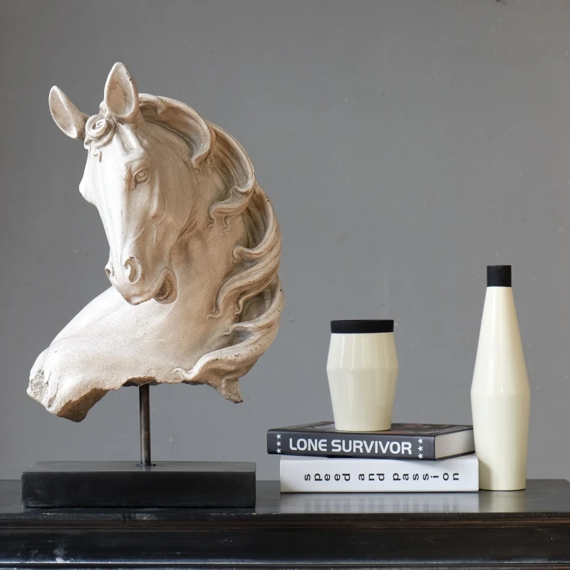 

53CM NORDIC MODERN SIMPLE CREATIVE HORSE HEAD PORTRAITS STATUE ANIMALS ART SCULPTURE RESIN CRAFT DECORATIONS FOR HOME R3183