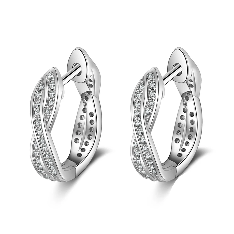 Sliver Color Классические настоящие 925 пробы серебряные серьги-кольца с кубическим цирконием, скрученные серьги для женщин, серебро 925, хорошее ювелирное изделие(Lam Hub Fong - Цвет камня: Sliver Color