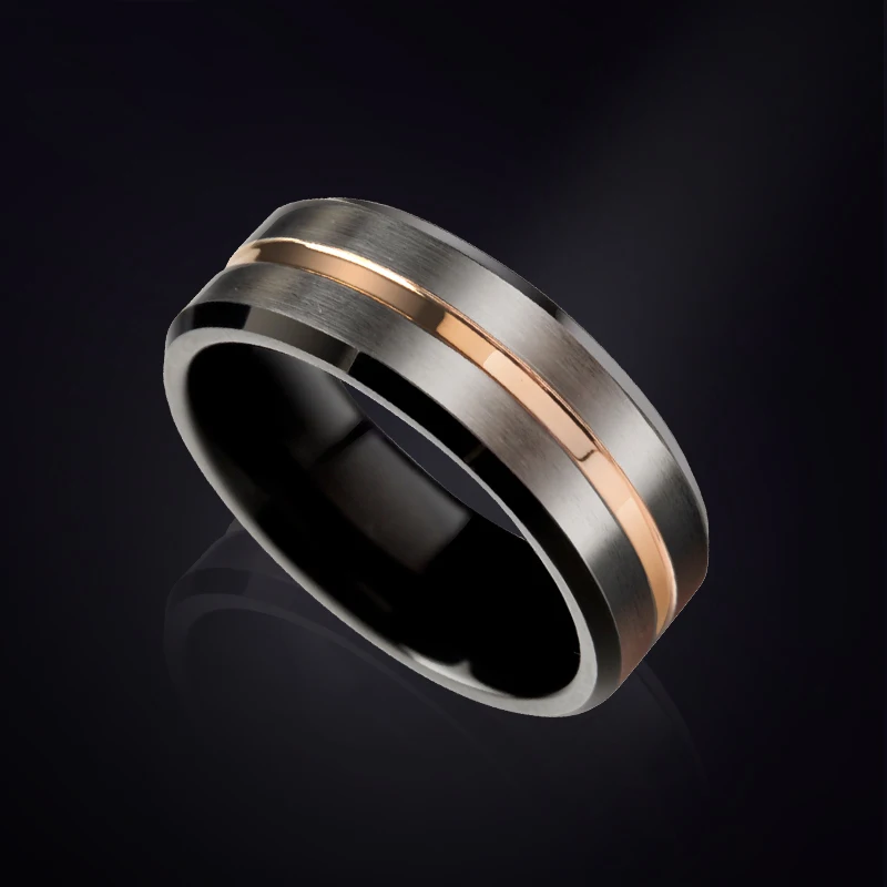 

2021 New 8mm Width Men Wedding Band Black Brushed Tungsten Rings with Rose Gold Groove/ Gold color Groove Comfort Fit Size 7-13