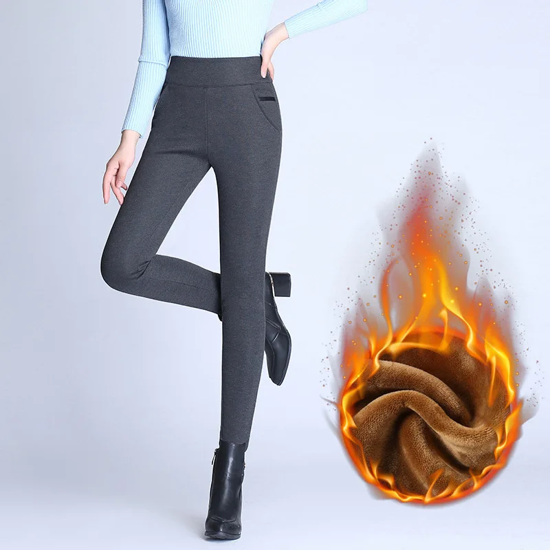 Женские зимние теплые брюки с высокой талией бархатные плотные леггинсы