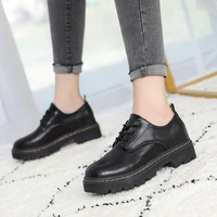 black classic women shoes casual shoes loafer lace up round toe retro british style shoes soft bottom womens shoes size 43