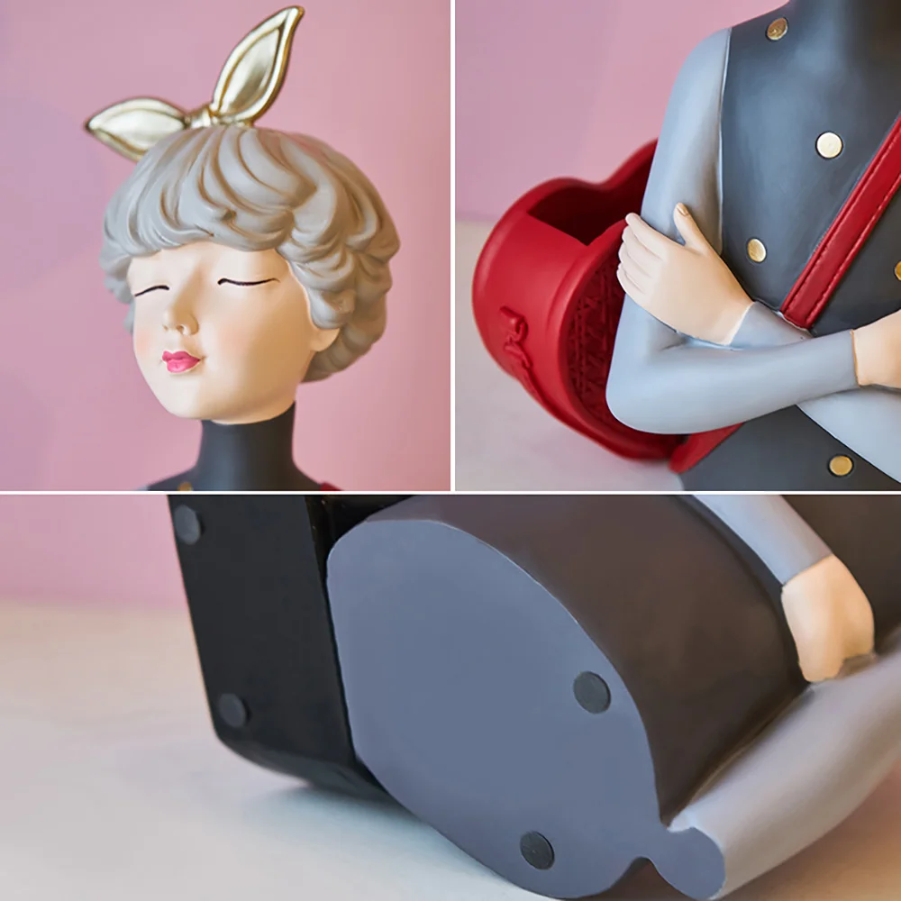 

Bowknot Girl Figure Statue Resin Sculpture Pen Holder Cute Home Decoration Ornaments Girly Bedroom Decoration Birthday Gifts